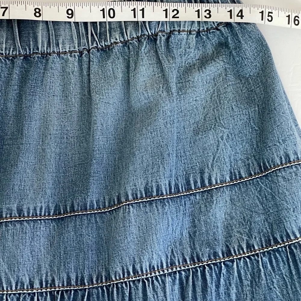 Studio Wear Apparel Tiered Ombré Long Denim Skirt w/Lace Hem Size Small Pull On - Picture 6 of 9